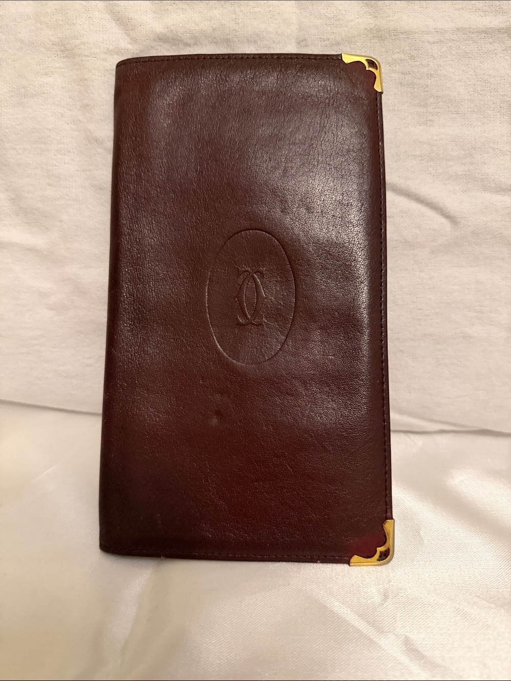 Cartier Dark Brown Leather Long Wallet with Gold Corner Hardware